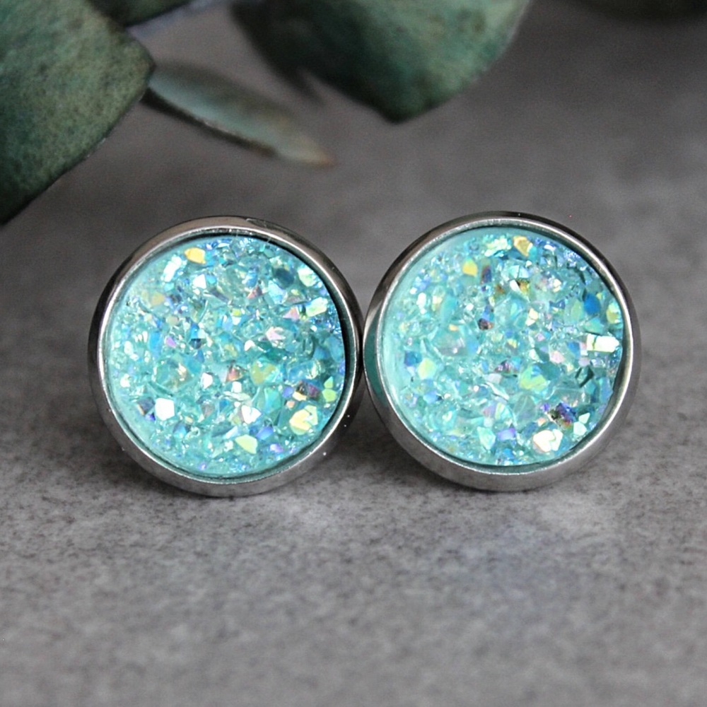 Mint Druzy Earrings, Mint Earrings, Mint Studs
